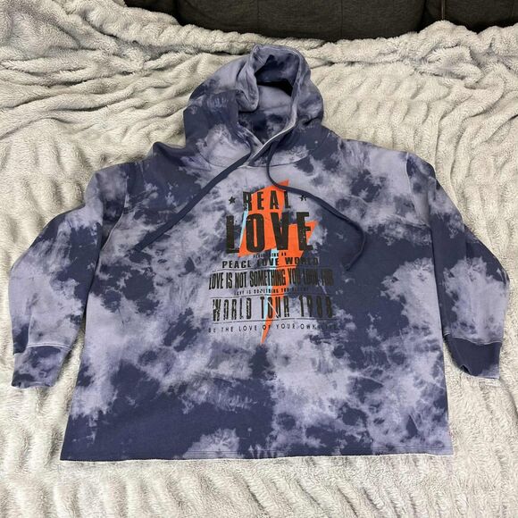 Peace Love World Tops - Peace Love World Hoodie Womens 2X Blue Tie Dye Pullover Graphic Long Sleeve Top